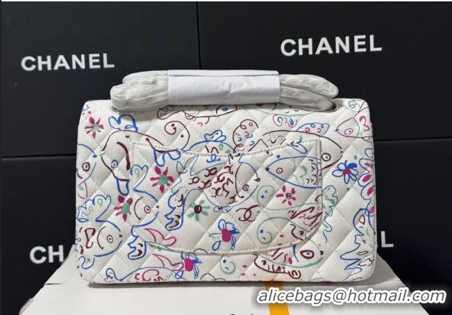 Top Design Chanel Flying Fish Print Fabric Classic 11.12 Medium Flap Bag A01112 White 2025