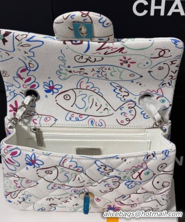 Buy Discount Chanel Flying Fish Print Fabric Classic Mini Flap Bag A69900 White 2025