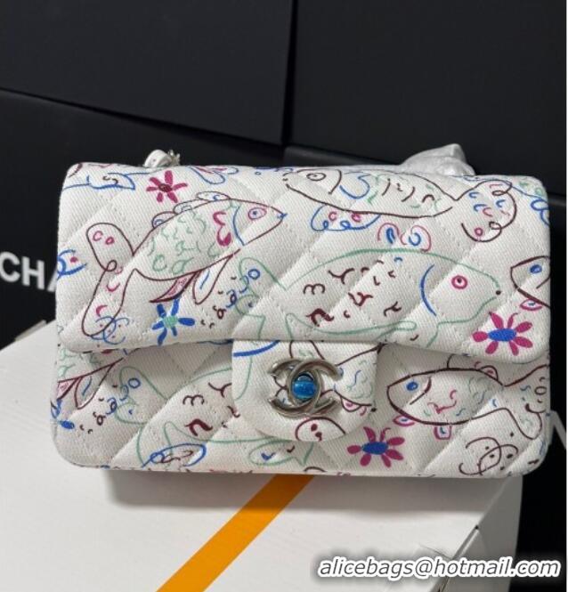 Buy Discount Chanel Flying Fish Print Fabric Classic Mini Flap Bag A69900 White 2025