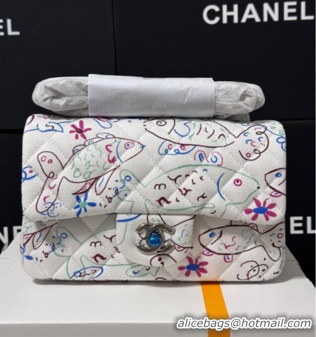 Buy Discount Chanel Flying Fish Print Fabric Classic Mini Flap Bag A69900 White 2025