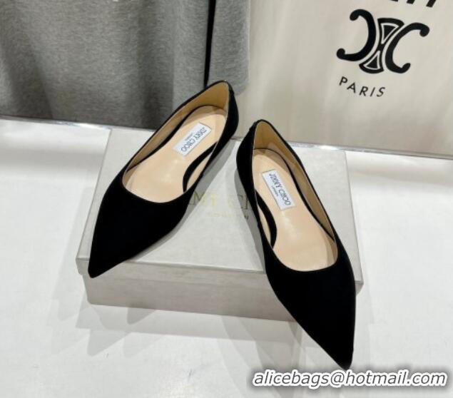 Unique Style Jimmy Choo Love Pointed Ballet Flat in Suede Black 1113050