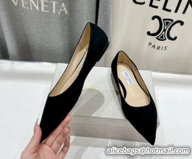 Unique Style Jimmy Choo Love Pointed Ballet Flat in Suede Black 1113050