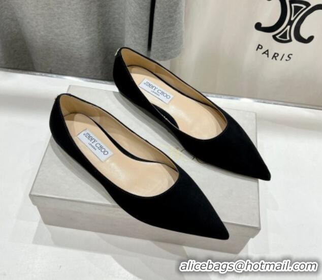 Unique Style Jimmy Choo Love Pointed Ballet Flat in Suede Black 1113050