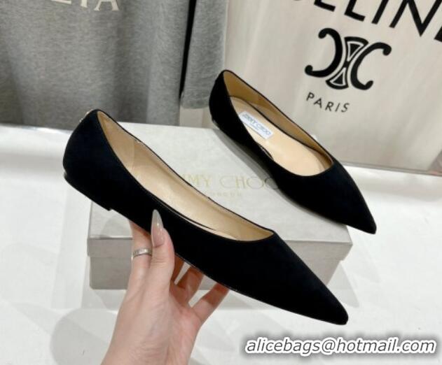 Unique Style Jimmy Choo Love Pointed Ballet Flat in Suede Black 1113050