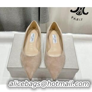 Good Looking Jimmy Choo Love Pointed Ballet Flat in Suede Beige 1113051