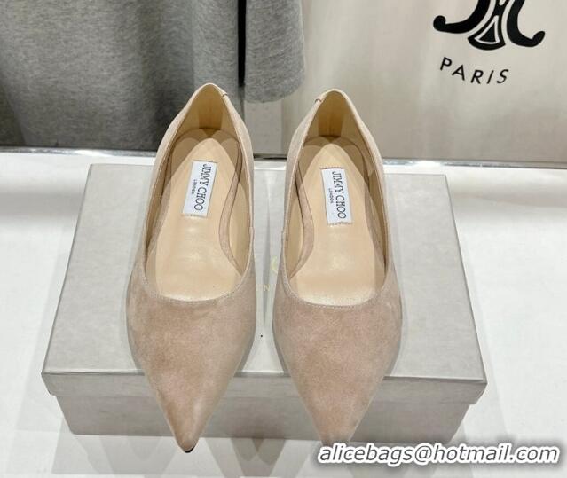 Good Looking Jimmy Choo Love Pointed Ballet Flat in Suede Beige 1113051