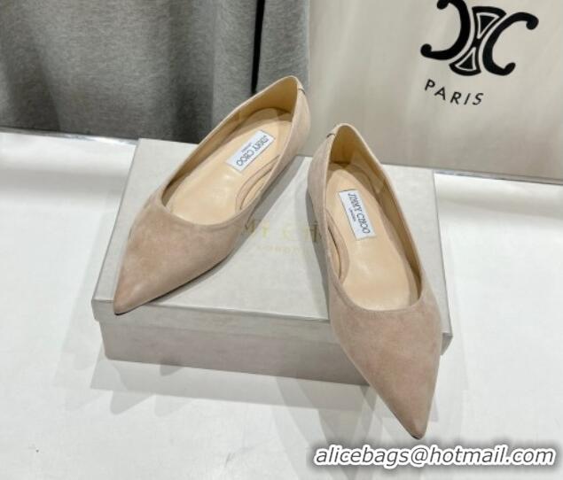 Good Looking Jimmy Choo Love Pointed Ballet Flat in Suede Beige 1113051