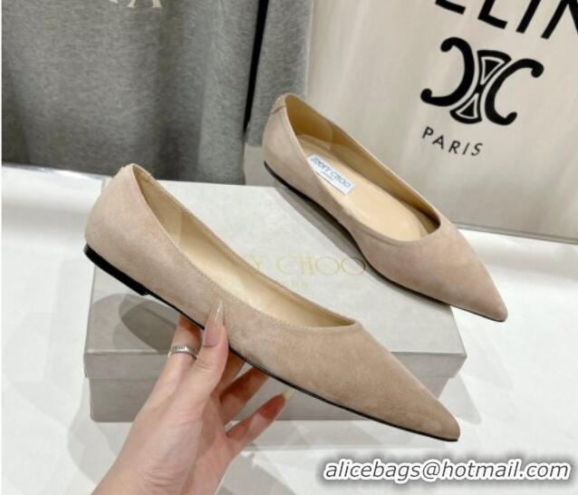 Good Looking Jimmy Choo Love Pointed Ballet Flat in Suede Beige 1113051