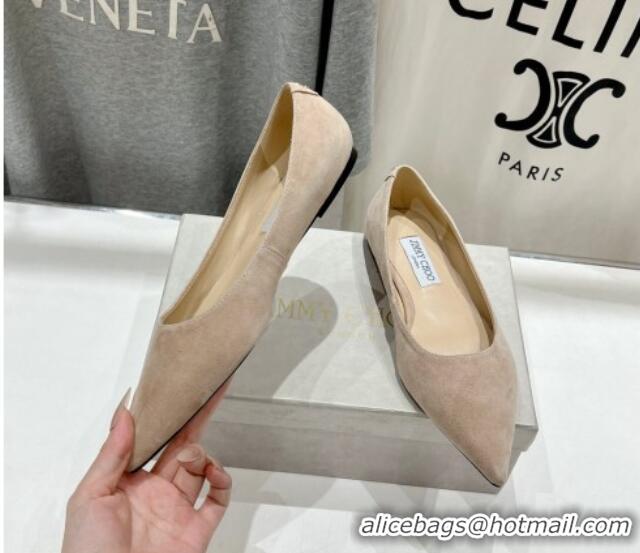 Good Looking Jimmy Choo Love Pointed Ballet Flat in Suede Beige 1113051