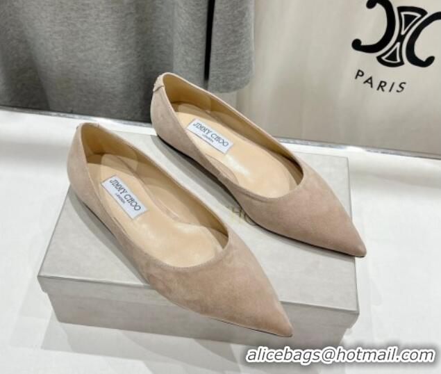 Good Looking Jimmy Choo Love Pointed Ballet Flat in Suede Beige 1113051