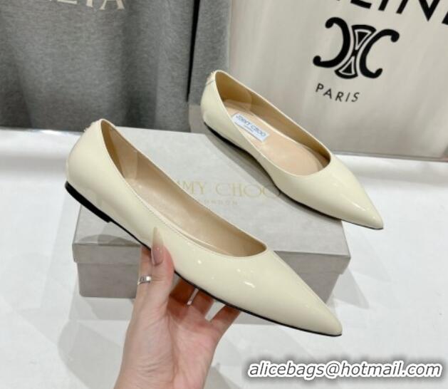 Best Product Jimmy Choo Love Pointed Ballet Flat in Patent Leather White 1113052