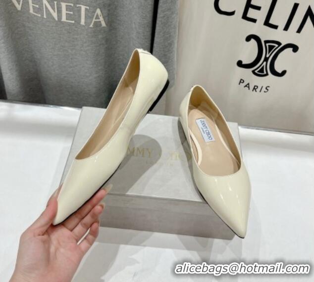 Best Product Jimmy Choo Love Pointed Ballet Flat in Patent Leather White 1113052