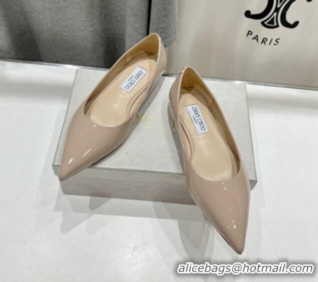 Grade Quality Jimmy Choo Love Pointed Ballet Flat in Patent Leather Nude 1113053