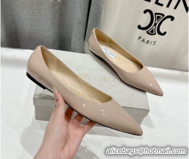 Grade Quality Jimmy Choo Love Pointed Ballet Flat in Patent Leather Nude 1113053