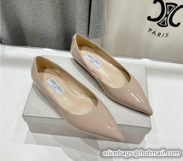 Grade Quality Jimmy Choo Love Pointed Ballet Flat in Patent Leather Nude 1113053