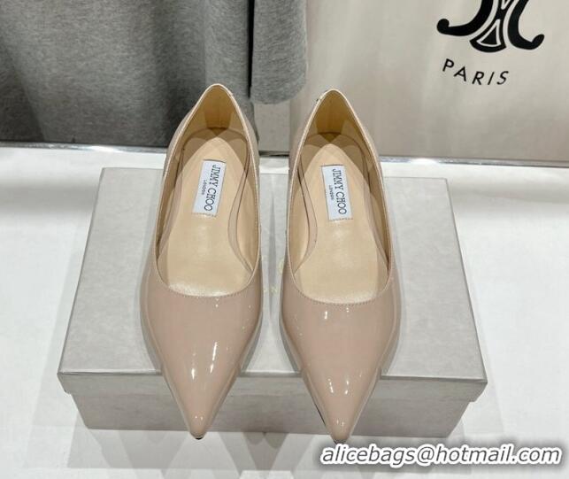 Grade Quality Jimmy Choo Love Pointed Ballet Flat in Patent Leather Nude 1113053