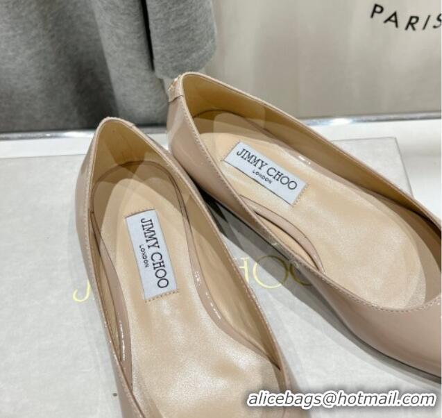 Grade Quality Jimmy Choo Love Pointed Ballet Flat in Patent Leather Nude 1113053