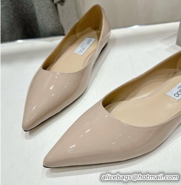 Grade Quality Jimmy Choo Love Pointed Ballet Flat in Patent Leather Nude 1113053