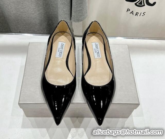 Pretty Style Jimmy Choo Love Pointed Ballet Flat in Patent Leather Black 1113054