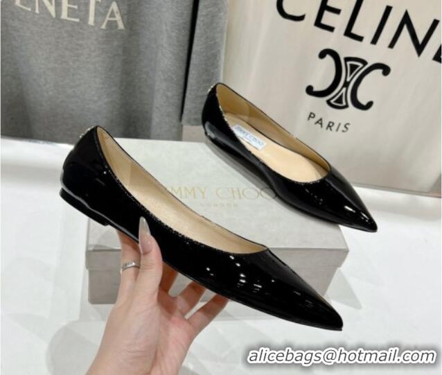 Pretty Style Jimmy Choo Love Pointed Ballet Flat in Patent Leather Black 1113054