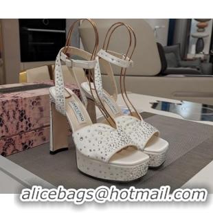 Durable Jimmy Choo Strass Satin Platform High Heel Sandals 12.5cm White 1122094