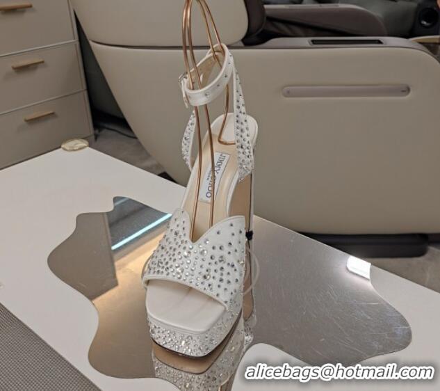 Durable Jimmy Choo Strass Satin Platform High Heel Sandals 12.5cm White 1122094