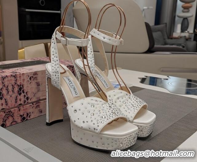 Durable Jimmy Choo Strass Satin Platform High Heel Sandals 12.5cm White 1122094