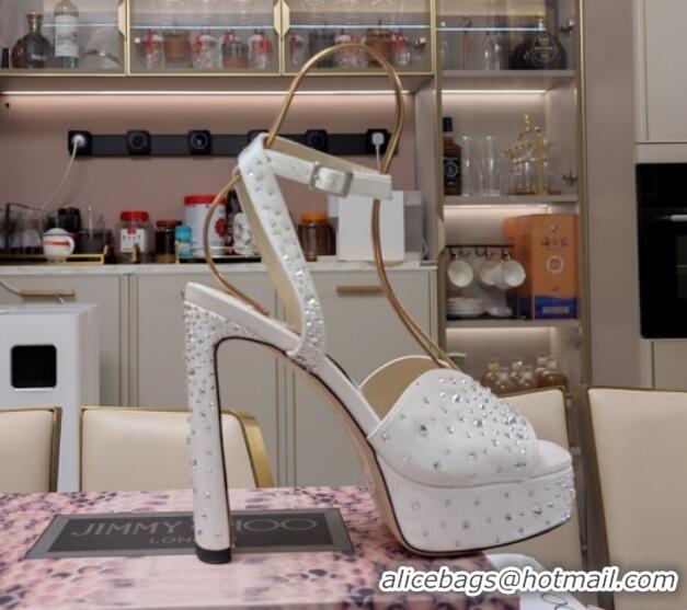 Durable Jimmy Choo Strass Satin Platform High Heel Sandals 12.5cm White 1122094