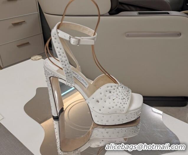 Durable Jimmy Choo Strass Satin Platform High Heel Sandals 12.5cm White 1122094