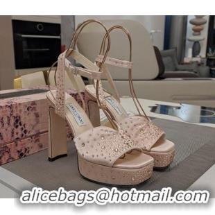 Low Price Jimmy Choo Strass Satin Platform High Heel Sandals 12.5cm Light Pink 1122095