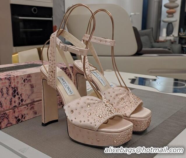 Low Price Jimmy Choo Strass Satin Platform High Heel Sandals 12.5cm Light Pink 1122095