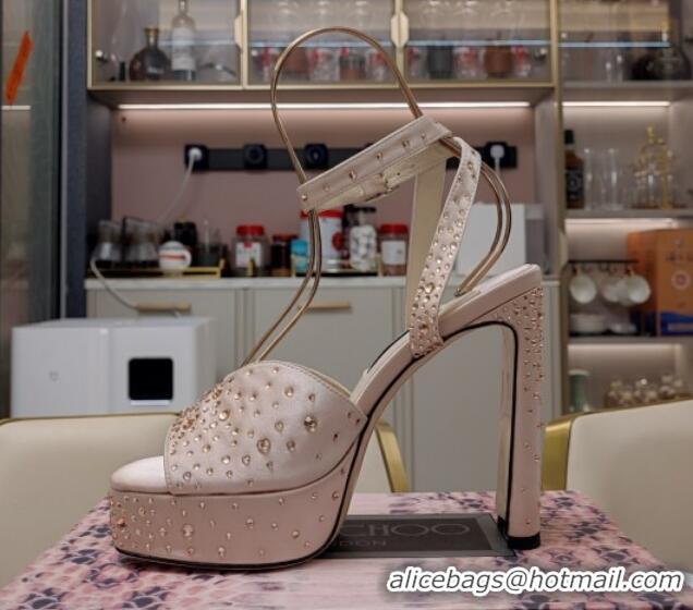 Low Price Jimmy Choo Strass Satin Platform High Heel Sandals 12.5cm Light Pink 1122095