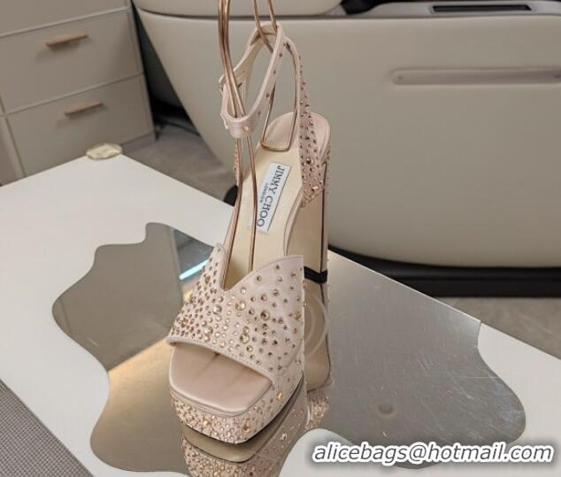 Low Price Jimmy Choo Strass Satin Platform High Heel Sandals 12.5cm Light Pink 1122095