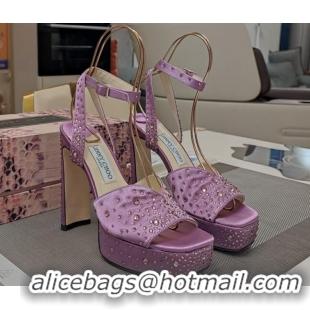 Luxurious Jimmy Choo Strass Satin Platform High Heel Sandals 12.5cm Purple 1122096