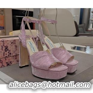 Popular Style Jimmy Choo Shiny Satin Platform High Heel Sandals 12.5cm Light Purple 1122099