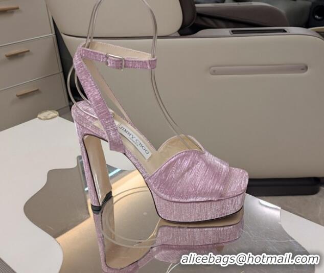 Popular Style Jimmy Choo Shiny Satin Platform High Heel Sandals 12.5cm Light Purple 1122099