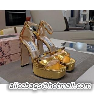 Best Price Jimmy Choo Claressa Platform High Heel Sandals 12.5cm in Gold Glazed Leather 1122100