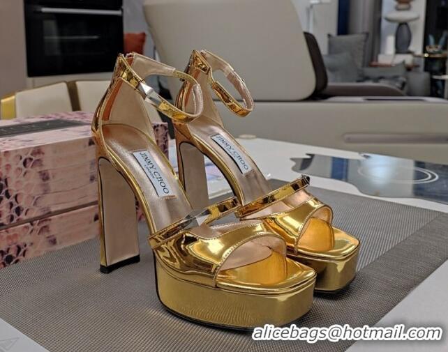 Best Price Jimmy Choo Claressa Platform High Heel Sandals 12.5cm in Gold Glazed Leather 1122100