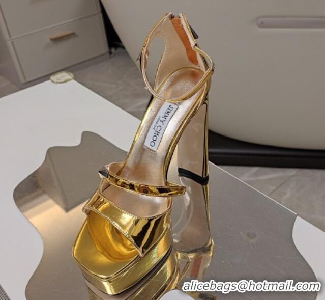 Best Price Jimmy Choo Claressa Platform High Heel Sandals 12.5cm in Gold Glazed Leather 1122100