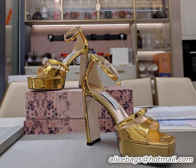 Best Price Jimmy Choo Claressa Platform High Heel Sandals 12.5cm in Gold Glazed Leather 1122100