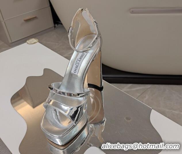 Buy New Cheap Jimmy Choo Claressa Platform High Heel Sandals 12.5cm in Silver Glazed Leather 1122102