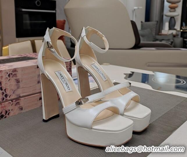 Shop Duplicate Jimmy Choo Claressa Platform High Heel Sandals 12.5cm in Black Nappa Leather White 1122103