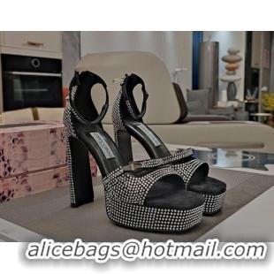 Top Design Jimmy Choo Claressa Platform High Heel Sandals 12.5cm in Black Leather and Strass 1122104