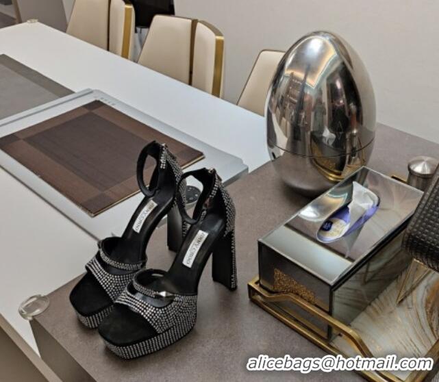 Top Design Jimmy Choo Claressa Platform High Heel Sandals 12.5cm in Black Leather and Strass 1122104