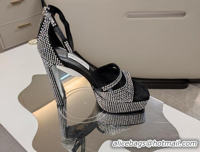 Top Design Jimmy Choo Claressa Platform High Heel Sandals 12.5cm in Black Leather and Strass 1122104