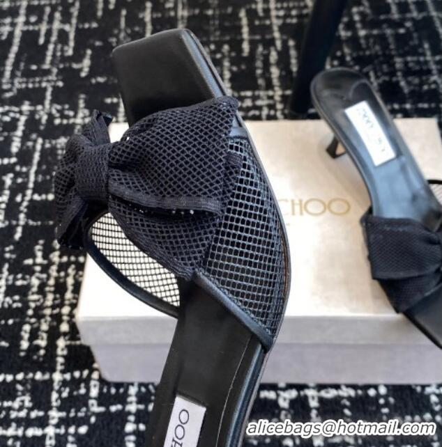 Purchase Jimmy Choo Mesh Heel Slides Sandal 6.5cm with Bow Black 1224022