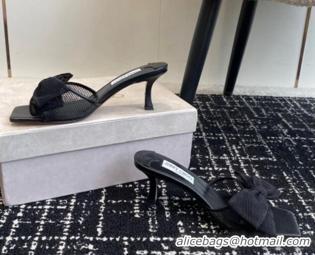 Purchase Jimmy Choo Mesh Heel Slides Sandal 6.5cm with Bow Black 1224022