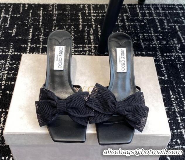 Purchase Jimmy Choo Mesh Heel Slides Sandal 6.5cm with Bow Black 1224022