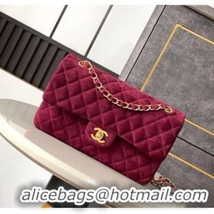 Pretty Style Chanel Suede Classic 11.12 Medium Flap bag A01112 Burgundy 2025