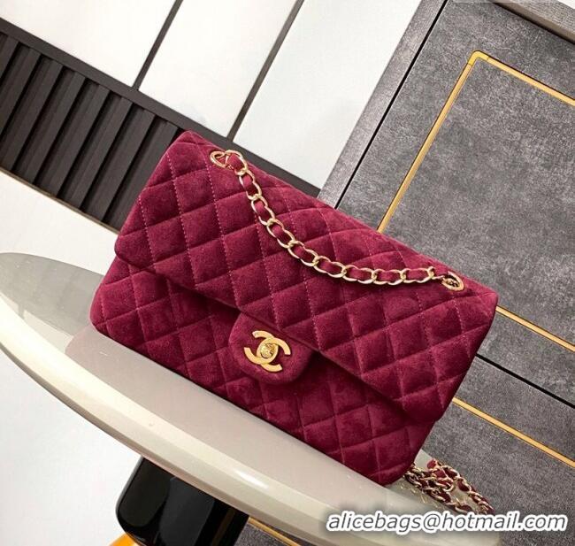 Pretty Style Chanel Suede Classic 11.12 Medium Flap bag A01112 Burgundy 2025